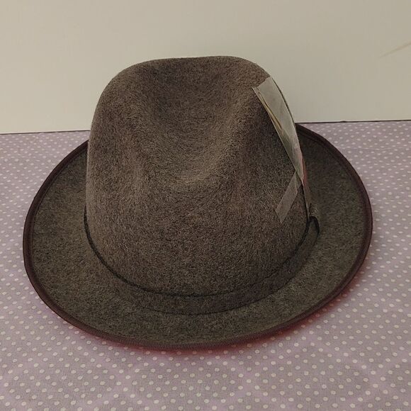 MONTIQUE GREY SMALL FELT BAND, 2 1/4" BRIM 100% WOOL FELT RED BOTTOM FEDORA HAT - Picture 7 of 8